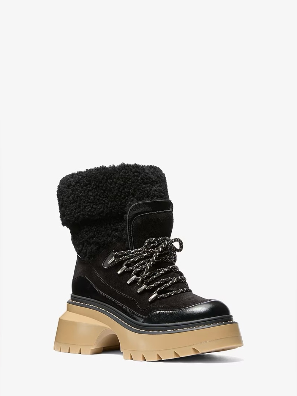 NEW Michael Kors Shiloh Mixed-Media Platform Boots – Black – Size 8M